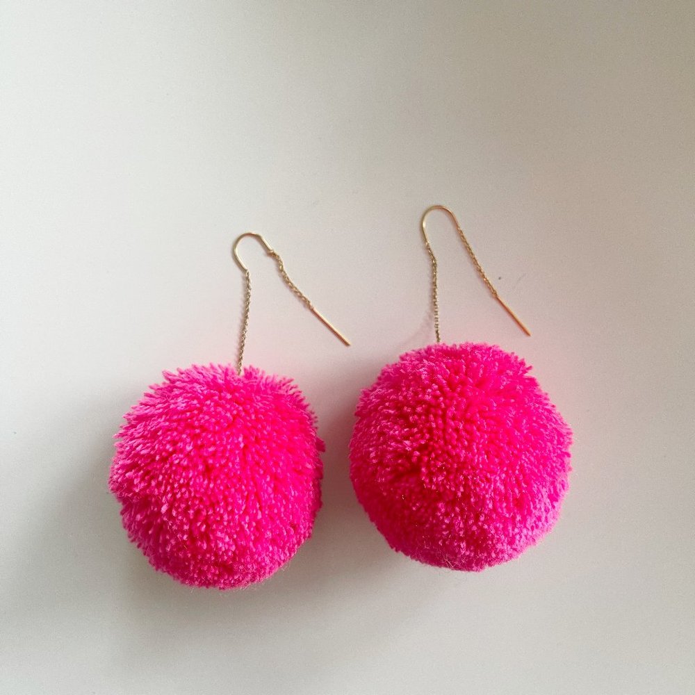 Magenta Pom-pom Drop Earrings